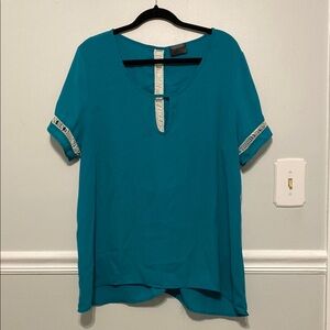 Teal Women's Top with Lace Trim